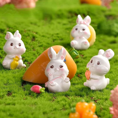 Resin Cartoon Cute Rabbit Car Ornaments Micro Landscape Bonsai Decoration Desktop Creative Trinket Home Accessories Figurines
