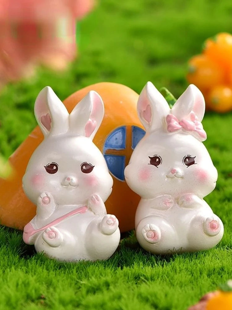 Resin Cartoon Cute Rabbit Car Ornaments Micro Landscape Bonsai Decoration Desktop Creative Trinket Home Accessories Figurines