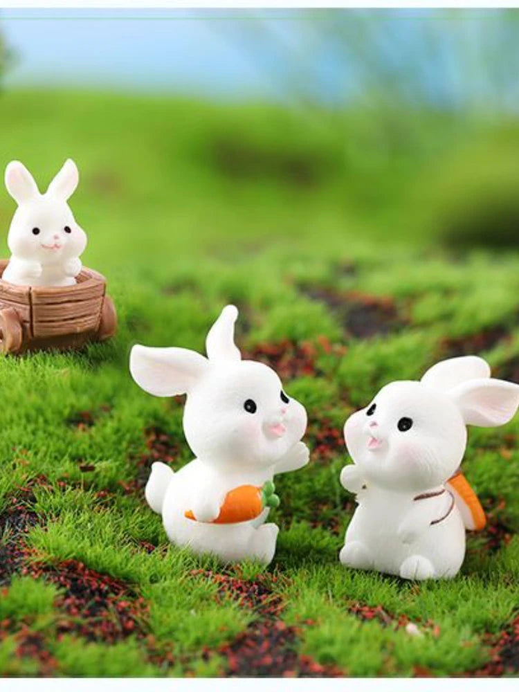 Resin Cartoon Cute Rabbit Car Ornaments Micro Landscape Bonsai Decoration Desktop Creative Trinket Home Accessories Figurines