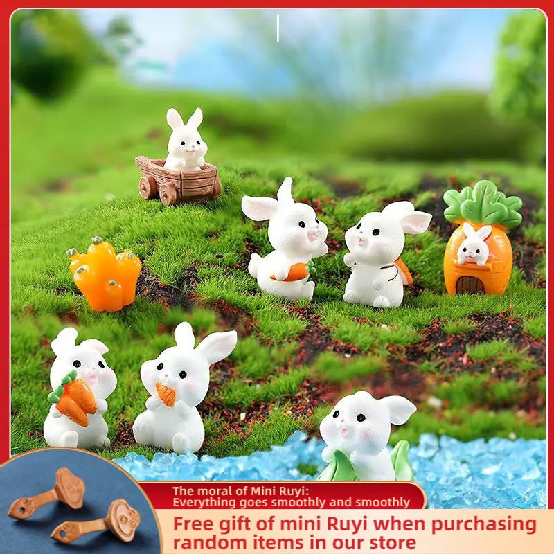 Resin Cartoon Cute Rabbit Car Ornaments Micro Landscape Bonsai Decoration Desktop Creative Trinket Home Accessories Figurines