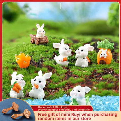 Resin Cartoon Cute Rabbit Car Ornaments Micro Landscape Bonsai Decoration Desktop Creative Trinket Home Accessories Figurines