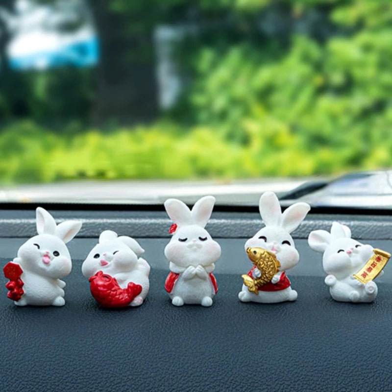 Resin Cartoon Cute Rabbit Car Ornaments Micro Landscape Bonsai Decoration Desktop Creative Trinket Home Accessories Figurines