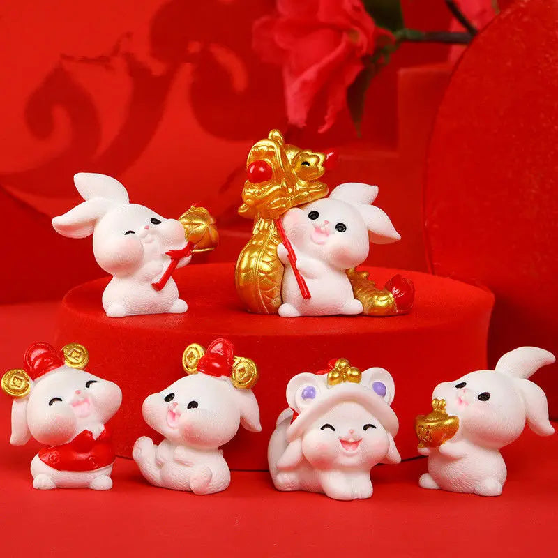 Resin Cartoon Cute Rabbit Car Ornaments Micro Landscape Bonsai Decoration Desktop Creative Trinket Home Accessories Figurines