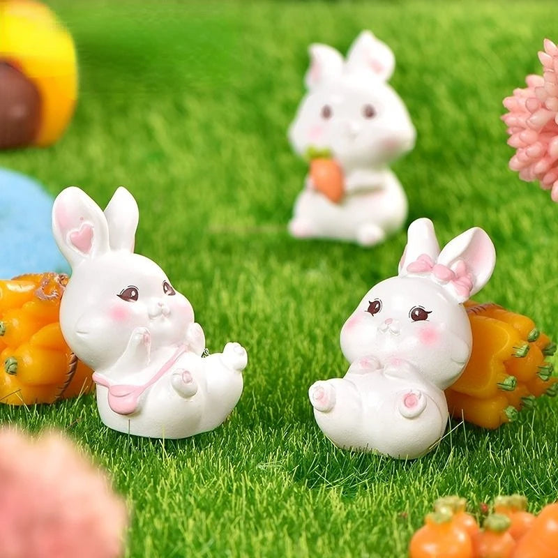 Resin Cartoon Cute Rabbit Car Ornaments Micro Landscape Bonsai Decoration Desktop Creative Trinket Home Accessories Figurines