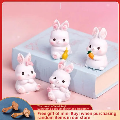 Resin Cartoon Cute Rabbit Car Ornaments Micro Landscape Bonsai Decoration Desktop Creative Trinket Home Accessories Figurines