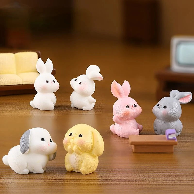 Resin Cartoon Cute Rabbit Car Ornaments Micro Landscape Bonsai Decoration Desktop Creative Trinket Home Accessories Figurines