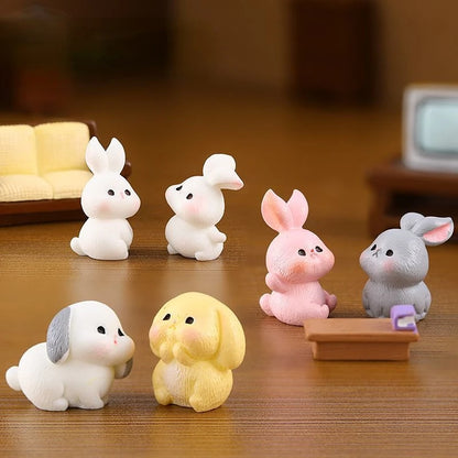 Resin Cartoon Cute Rabbit Car Ornaments Micro Landscape Bonsai Decoration Desktop Creative Trinket Home Accessories Figurines