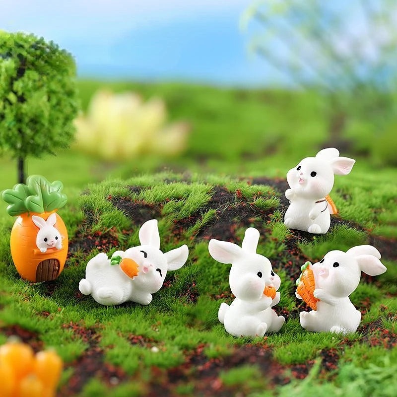 Resin Cartoon Cute Rabbit Car Ornaments Micro Landscape Bonsai Decoration Desktop Creative Trinket Home Accessories Figurines
