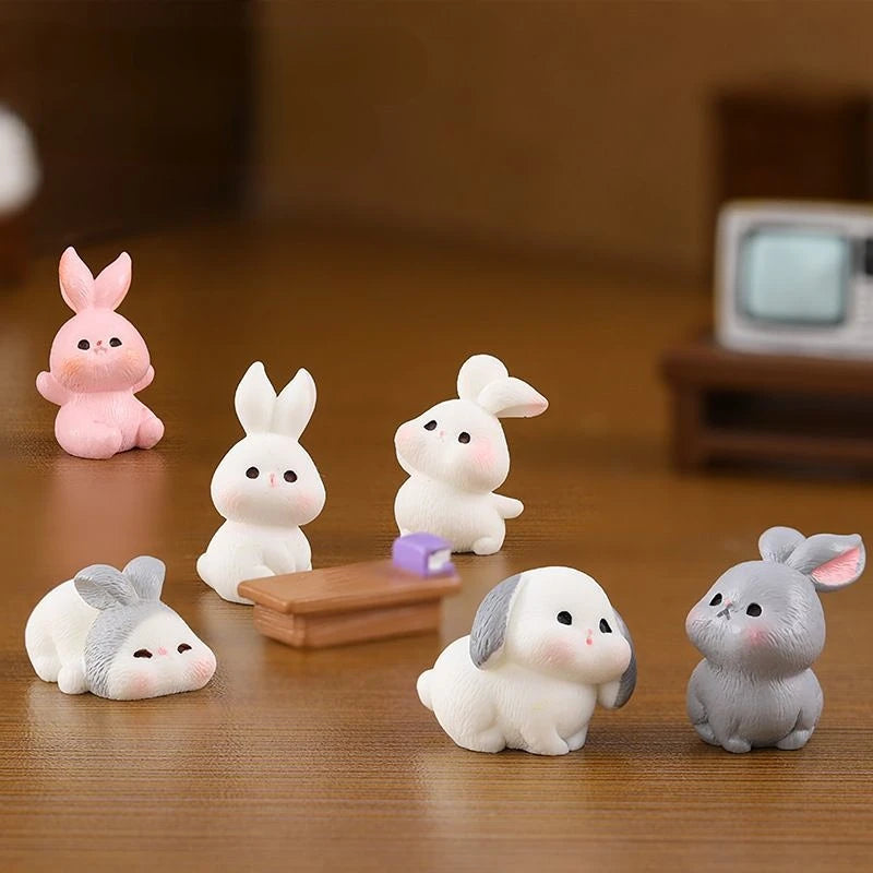 Resin Cartoon Cute Rabbit Car Ornaments Micro Landscape Bonsai Decoration Desktop Creative Trinket Home Accessories Figurines