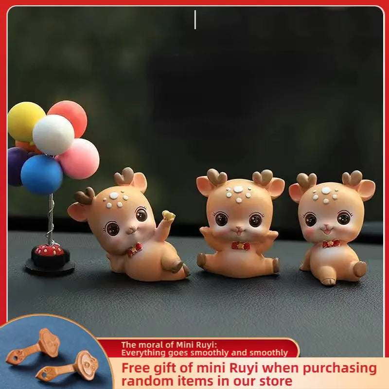 Resin Cartoon Cute Sika Deer Car Ornament Micro Landscape Bonsai Decoration Desktop Creative Trinket Home Accessories Figurines