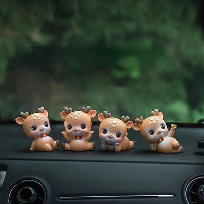 Resin Cartoon Cute Sika Deer Car Ornament Micro Landscape Bonsai Decoration Desktop Creative Trinket Home Accessories Figurines