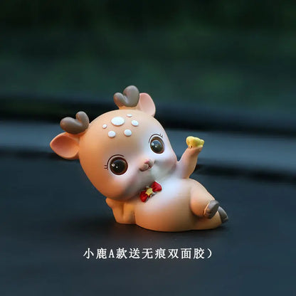 Resin Cartoon Cute Sika Deer Car Ornament Micro Landscape Bonsai Decoration Desktop Creative Trinket Home Accessories Figurines