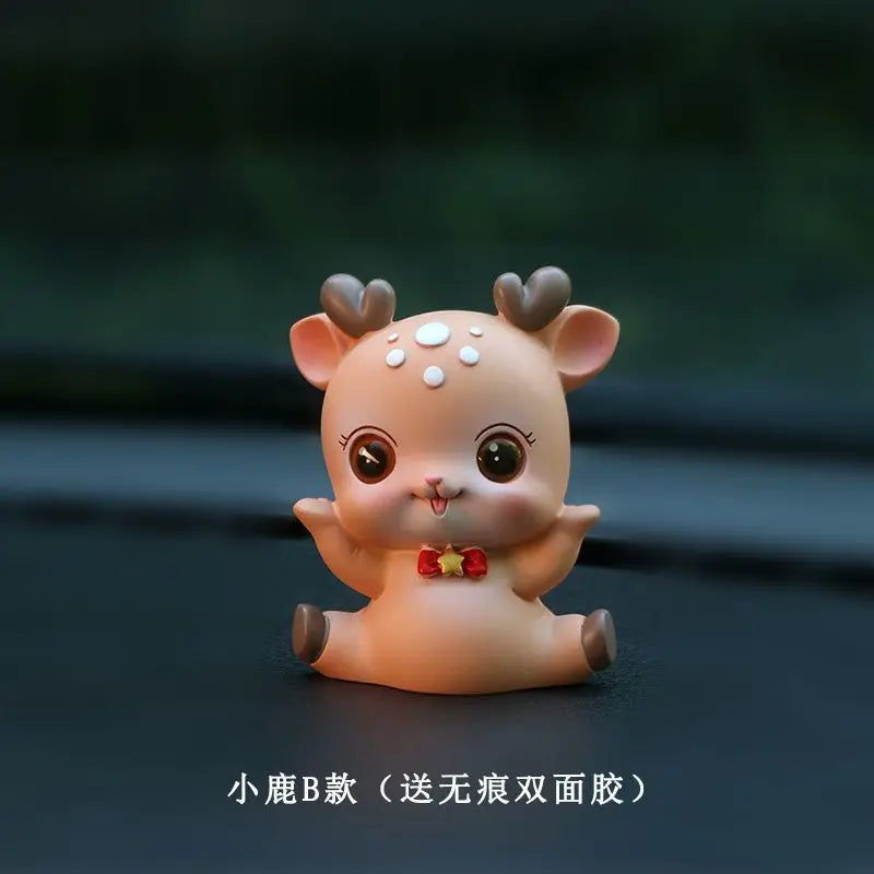 Resin Cartoon Cute Sika Deer Car Ornament Micro Landscape Bonsai Decoration Desktop Creative Trinket Home Accessories Figurines