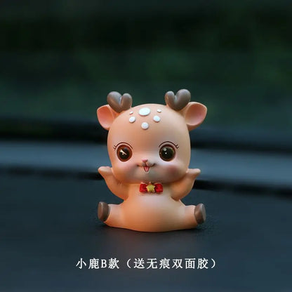 Resin Cartoon Cute Sika Deer Car Ornament Micro Landscape Bonsai Decoration Desktop Creative Trinket Home Accessories Figurines