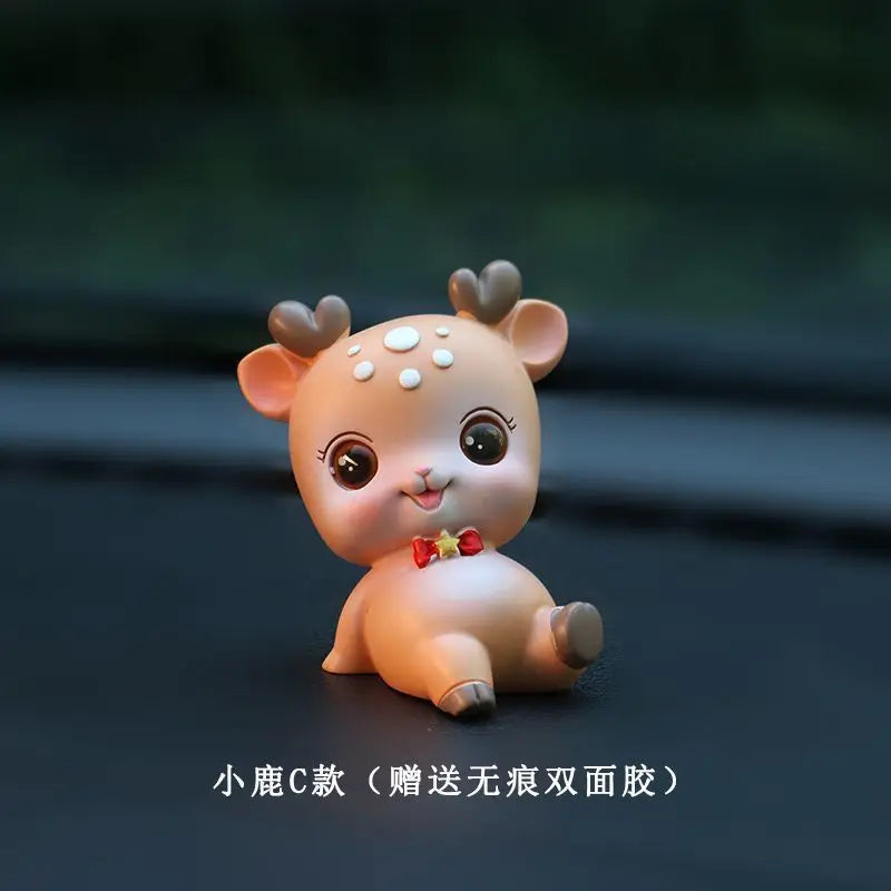Resin Cartoon Cute Sika Deer Car Ornament Micro Landscape Bonsai Decoration Desktop Creative Trinket Home Accessories Figurines