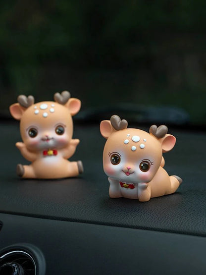Resin Cartoon Cute Sika Deer Car Ornament Micro Landscape Bonsai Decoration Desktop Creative Trinket Home Accessories Figurines