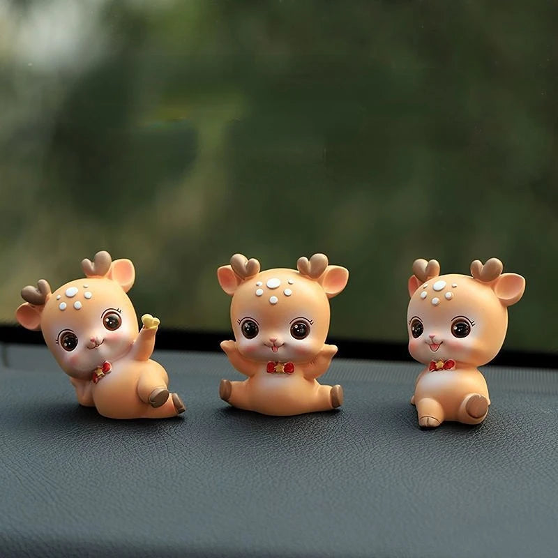 Resin Cartoon Cute Sika Deer Car Ornament Micro Landscape Bonsai Decoration Desktop Creative Trinket Home Accessories Figurines