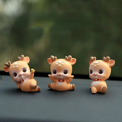 Resin Cartoon Cute Sika Deer Car Ornament Micro Landscape Bonsai Decoration Desktop Creative Trinket Home Accessories Figurines