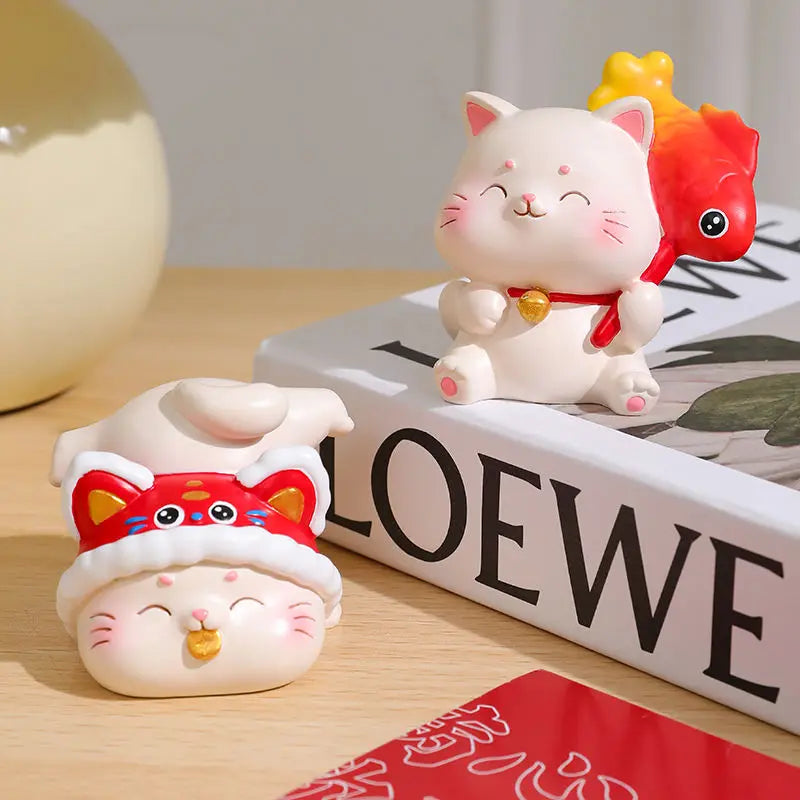 Resin Cartoon Fortune Cat Car Ornament Micro Landscape Bonsai Decoration Desktop Creative Trinket Home Accessories Figurines