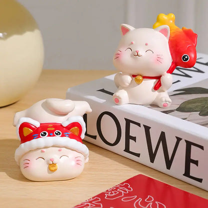 Resin Cartoon Fortune Cat Car Ornament Micro Landscape Bonsai Decoration Desktop Creative Trinket Home Accessories Figurines