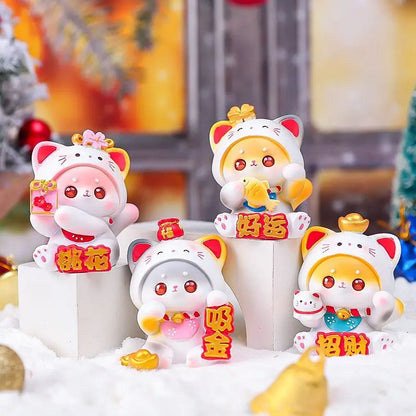Resin Cartoon Fortune Cat Car Ornament Micro Landscape Bonsai Decoration Desktop Creative Trinket Home Accessories Figurines