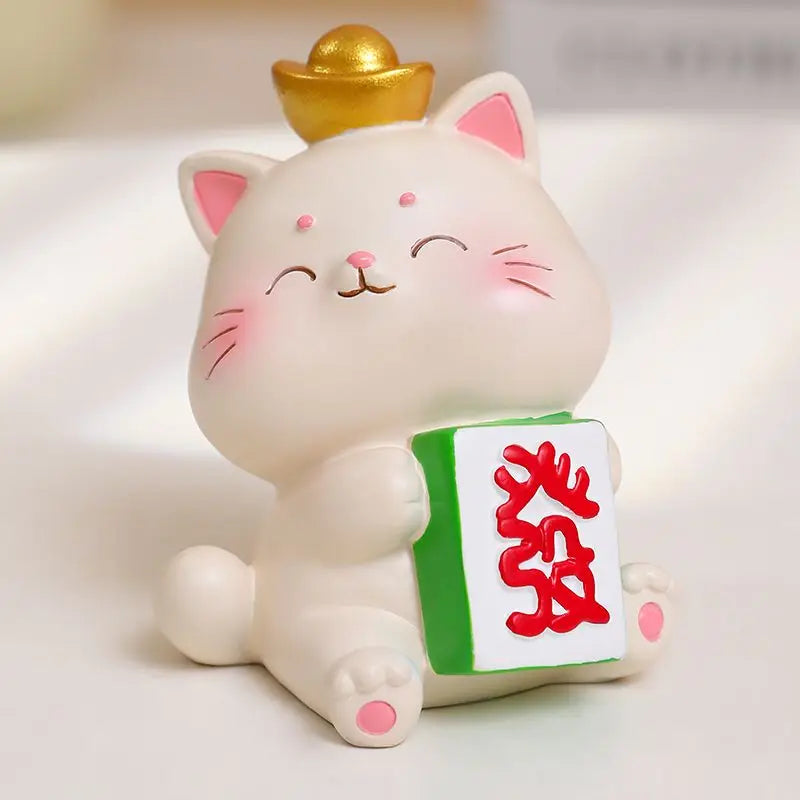 Resin Cartoon Fortune Cat Car Ornament Micro Landscape Bonsai Decoration Desktop Creative Trinket Home Accessories Figurines
