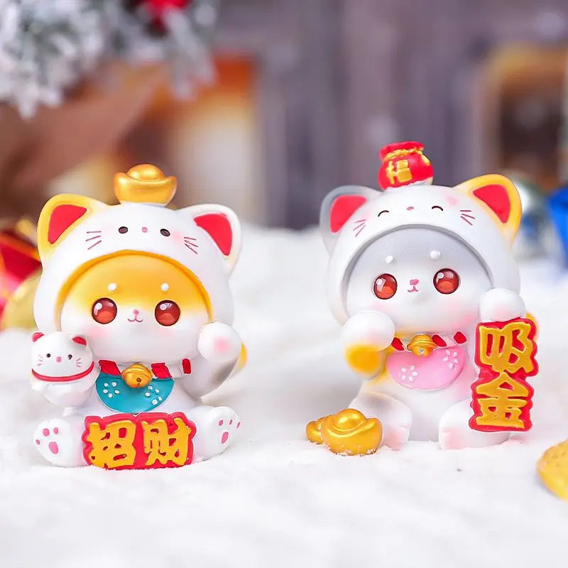Resin Cartoon Fortune Cat Car Ornament Micro Landscape Bonsai Decoration Desktop Creative Trinket Home Accessories Figurines