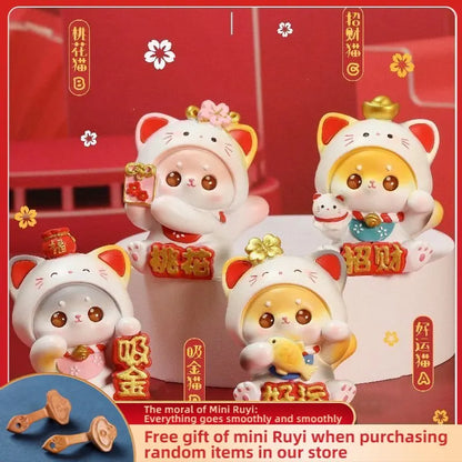 Resin Cartoon Fortune Cat Car Ornament Micro Landscape Bonsai Decoration Desktop Creative Trinket Home Accessories Figurines