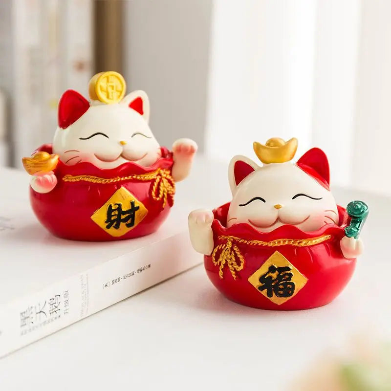 Resin Cartoon Fortune Cat Car Ornament Micro Landscape Bonsai Decoration Desktop Creative Trinket Home Accessories Figurines