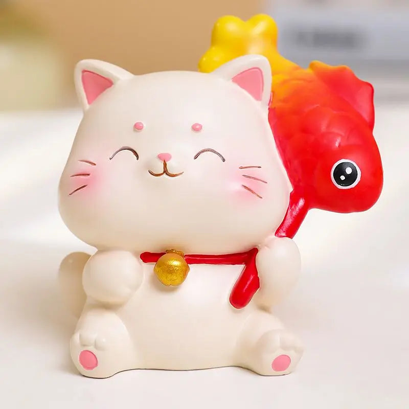 Resin Cartoon Fortune Cat Car Ornament Micro Landscape Bonsai Decoration Desktop Creative Trinket Home Accessories Figurines