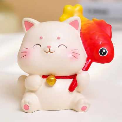 Resin Cartoon Fortune Cat Car Ornament Micro Landscape Bonsai Decoration Desktop Creative Trinket Home Accessories Figurines