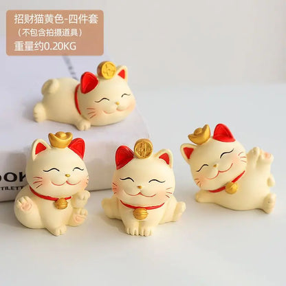 Resin Cartoon Fortune Cat Car Ornament Micro Landscape Bonsai Decoration Desktop Creative Trinket Home Accessories Figurines