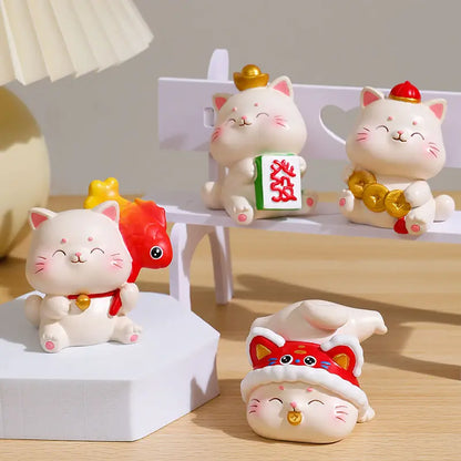 Resin Cartoon Fortune Cat Car Ornament Micro Landscape Bonsai Decoration Desktop Creative Trinket Home Accessories Figurines