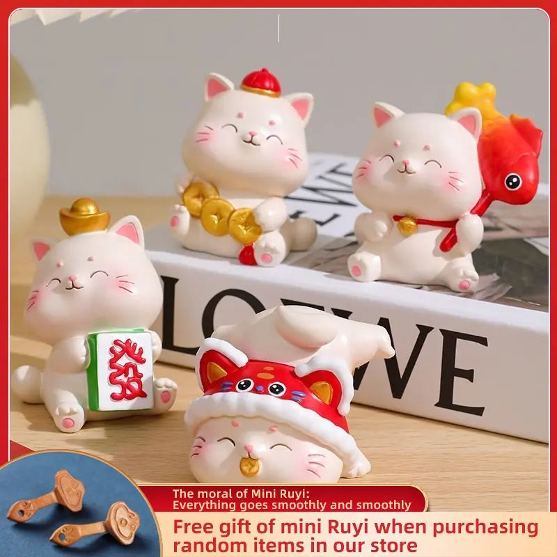 Resin Cartoon Fortune Cat Car Ornament Micro Landscape Bonsai Decoration Desktop Creative Trinket Home Accessories Figurines
