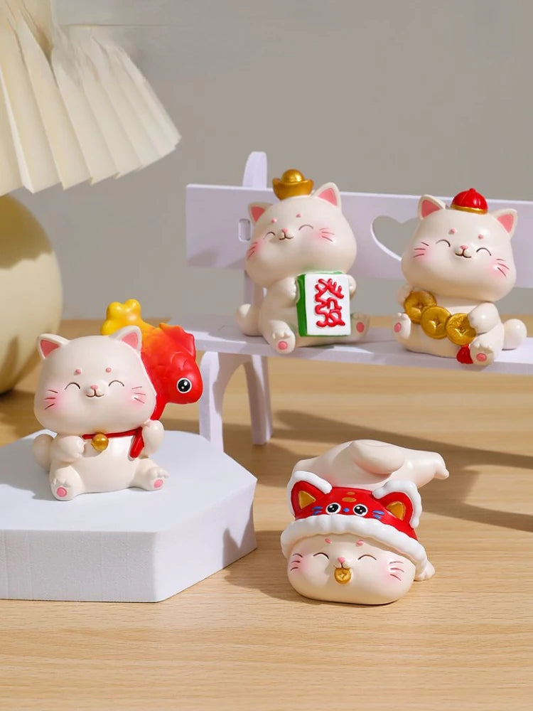 Resin Cartoon Fortune Cat Car Ornament Micro Landscape Bonsai Decoration Desktop Creative Trinket Home Accessories Figurines
