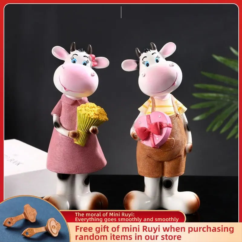Resin Cartoon HandPainted Cow Car Ornament Micro Landscape Bonsai Decoration Desktop Creative Trinket Home Accessories Figurines