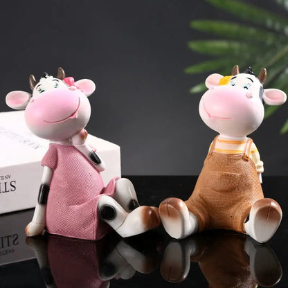 Resin Cartoon HandPainted Cow Car Ornament Micro Landscape Bonsai Decoration Desktop Creative Trinket Home Accessories Figurines