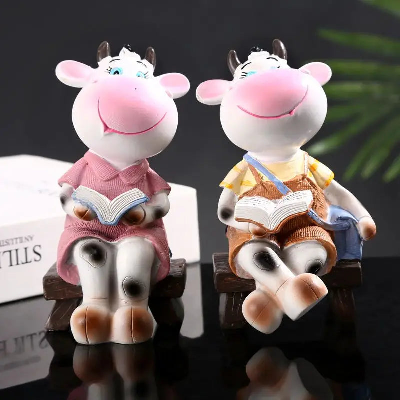 Resin Cartoon HandPainted Cow Car Ornament Micro Landscape Bonsai Decoration Desktop Creative Trinket Home Accessories Figurines