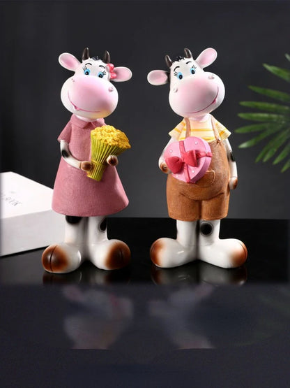 Resin Cartoon HandPainted Cow Car Ornament Micro Landscape Bonsai Decoration Desktop Creative Trinket Home Accessories Figurines