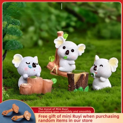 Resin Cartoon Koala Car Ornaments Micro Landscape Bonsai Decoration Desktop Creative Trinket Home Accessories Figurines