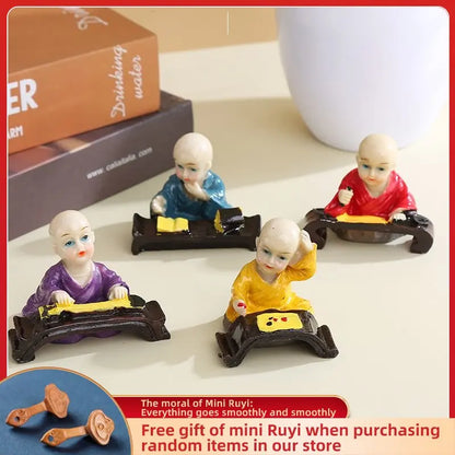 Resin Cartoon Little Monk Car Ornament Micro Landscape Bonsai Decoration Desktop Creative Trinket Home Accessories Figurines