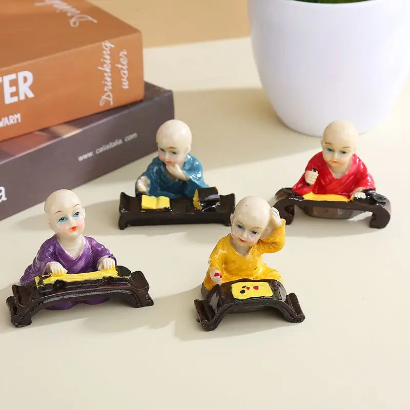 Resin Cartoon Little Monk Car Ornament Micro Landscape Bonsai Decoration Desktop Creative Trinket Home Accessories Figurines