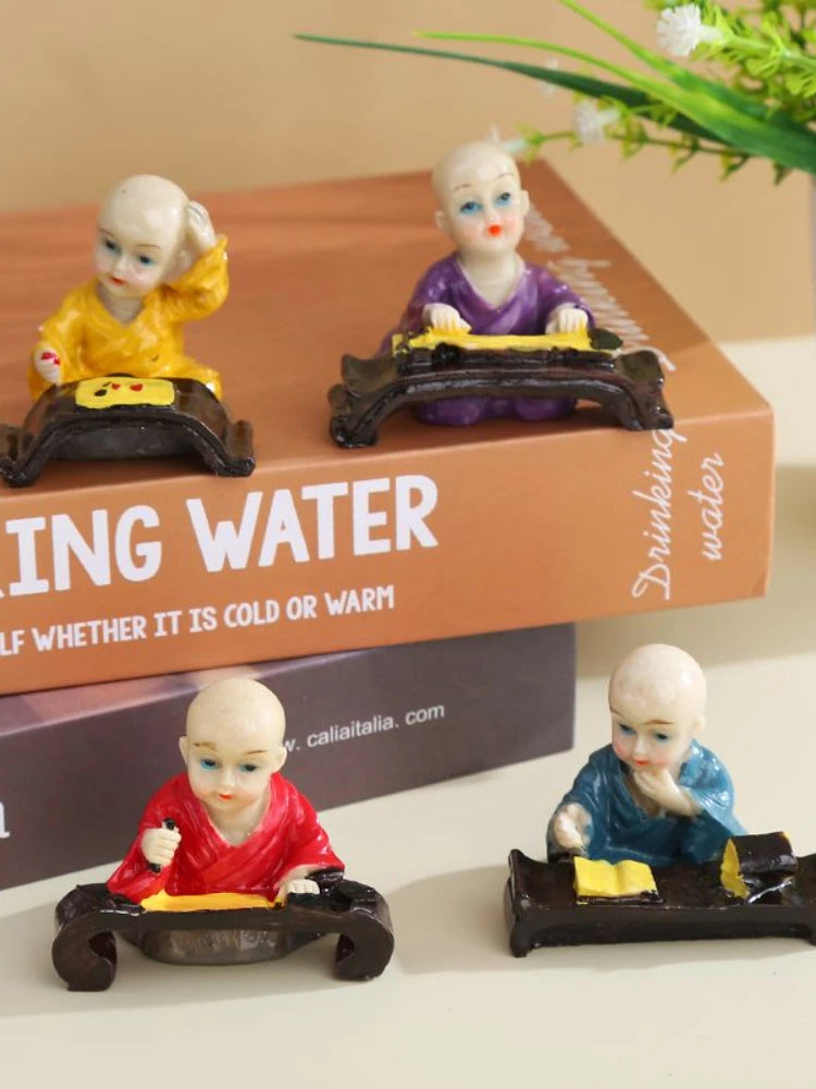 Resin Cartoon Little Monk Car Ornament Micro Landscape Bonsai Decoration Desktop Creative Trinket Home Accessories Figurines