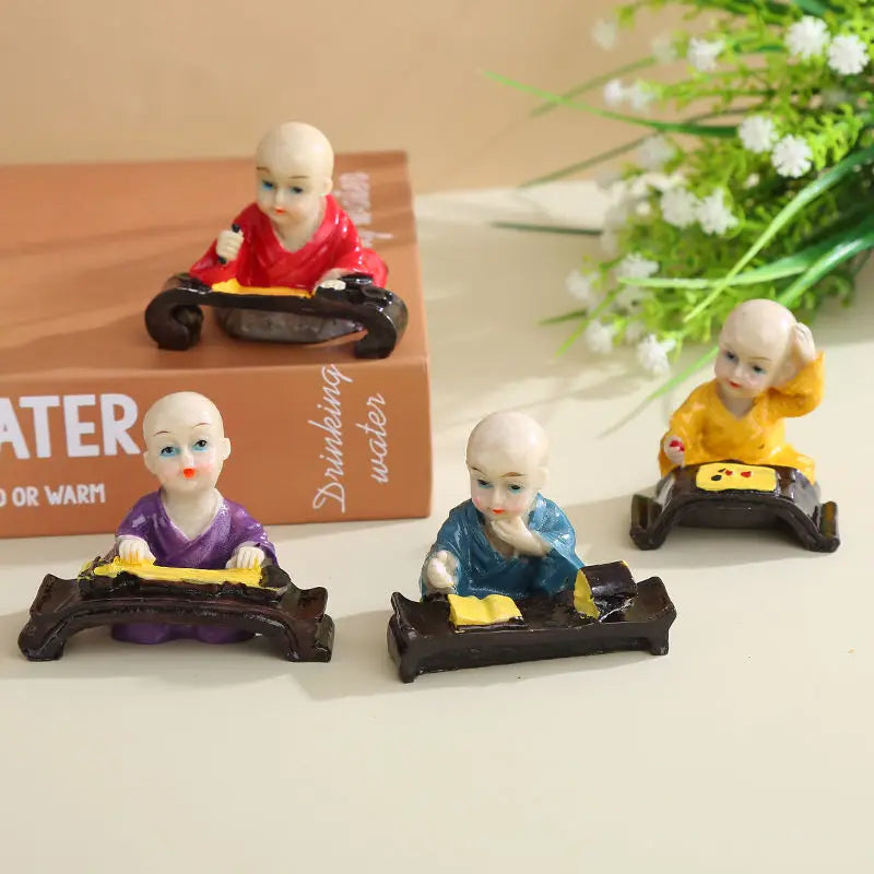 Resin Cartoon Little Monk Car Ornament Micro Landscape Bonsai Decoration Desktop Creative Trinket Home Accessories Figurines