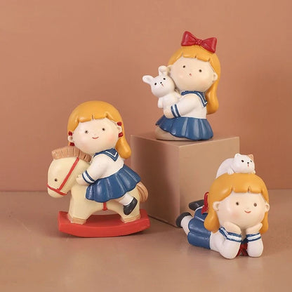 Resin Cartoon Lovely Maiden Car Ornament Micro Landscape Bonsai Decoration Desktop Creative Trinket Home Accessories Figurines