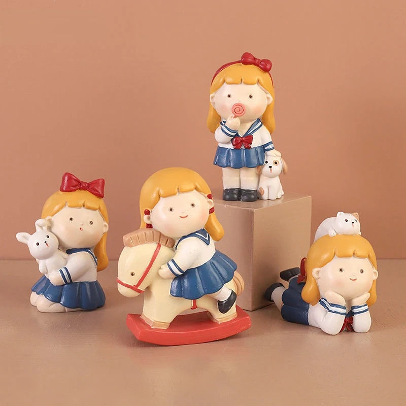 Resin Cartoon Lovely Maiden Car Ornament Micro Landscape Bonsai Decoration Desktop Creative Trinket Home Accessories Figurines