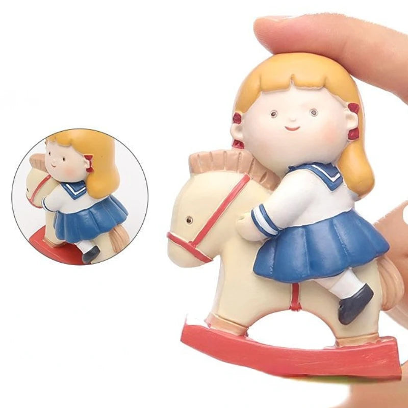 Resin Cartoon Lovely Maiden Car Ornament Micro Landscape Bonsai Decoration Desktop Creative Trinket Home Accessories Figurines
