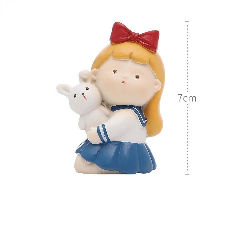 Resin Cartoon Lovely Maiden Car Ornament Micro Landscape Bonsai Decoration Desktop Creative Trinket Home Accessories Figurines