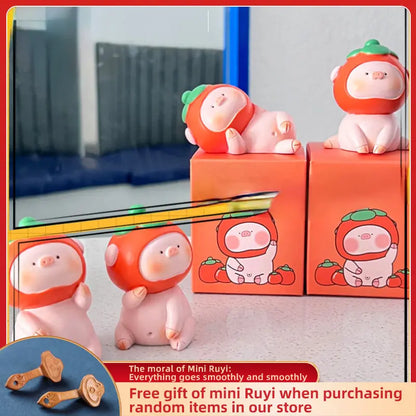 Resin Cartoon Persimmon Pig Car Ornament Micro Landscape Bonsai Decoration Desktop Creative Trinket Home Accessories Figurines