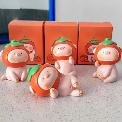 Resin Cartoon Persimmon Pig Car Ornament Micro Landscape Bonsai Decoration Desktop Creative Trinket Home Accessories Figurines